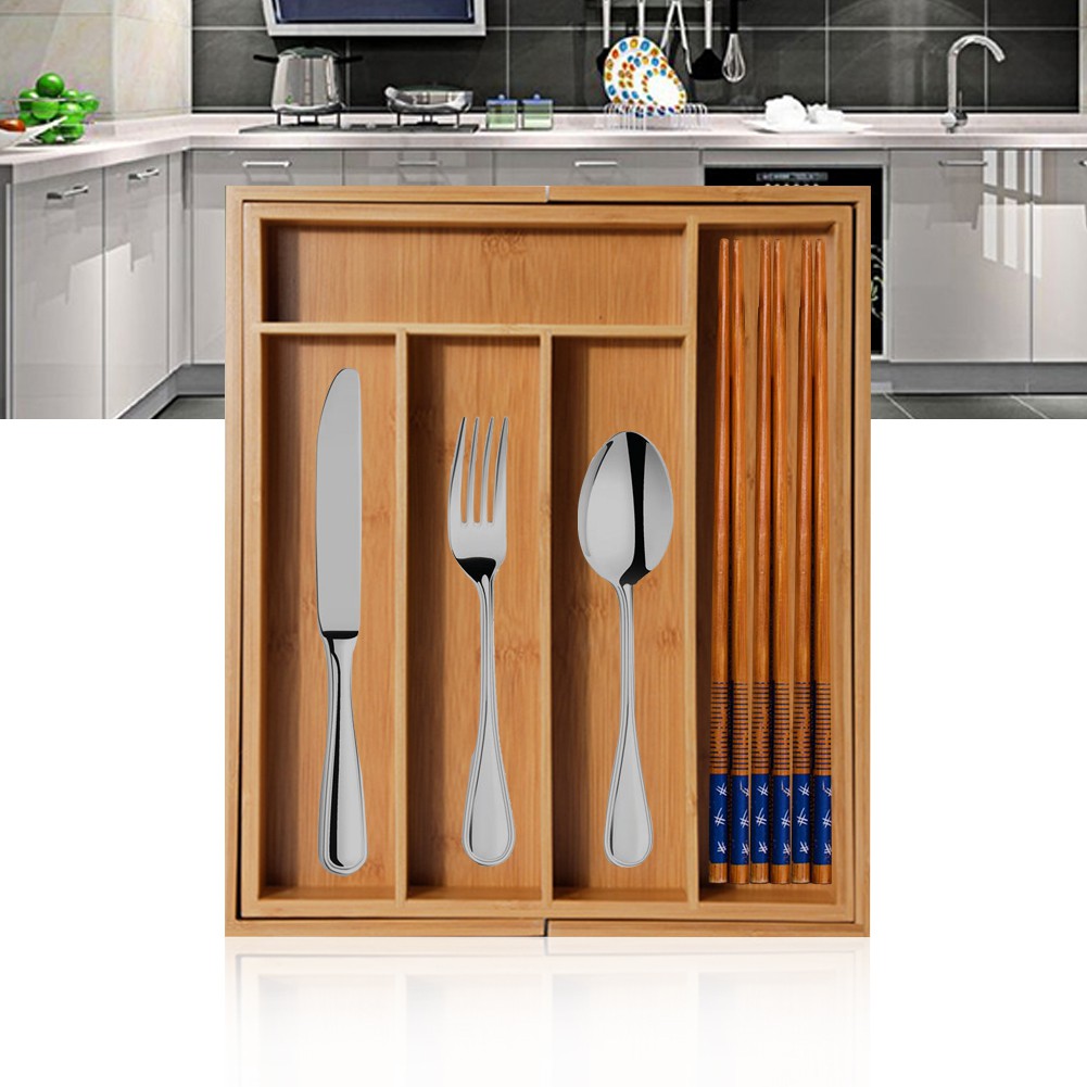 Cinglen Expandable Cutlery Bamboo Drawer Organizer Cutlery Tray