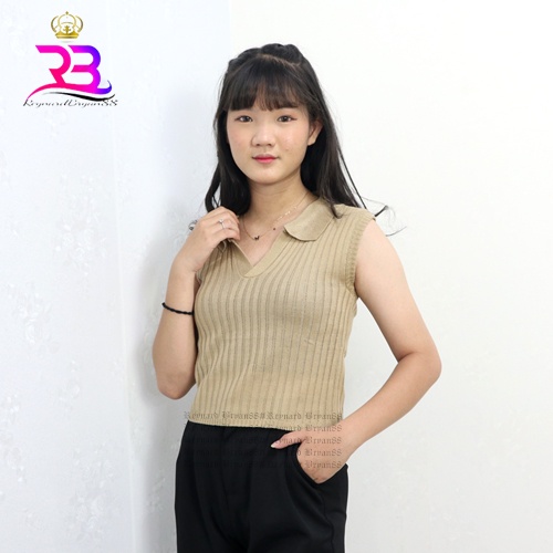 PREMIUM-Atasan Kerah Buntung polo Rajut  / Korean Vneck Crop Top Blouse / Polo T-Shirt Atasan Wanita