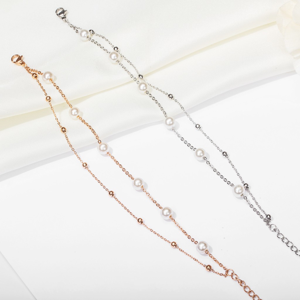 Gelang Bracelet Wanita Aksesoris Titanium Korea Cocok Hadiah GK063 motif mutiara replika elegant