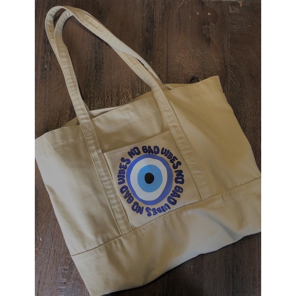 Totebag Kanvas Crem Earth tone - Tote Bag Polos Basic Cream - Tote bag Kanvas