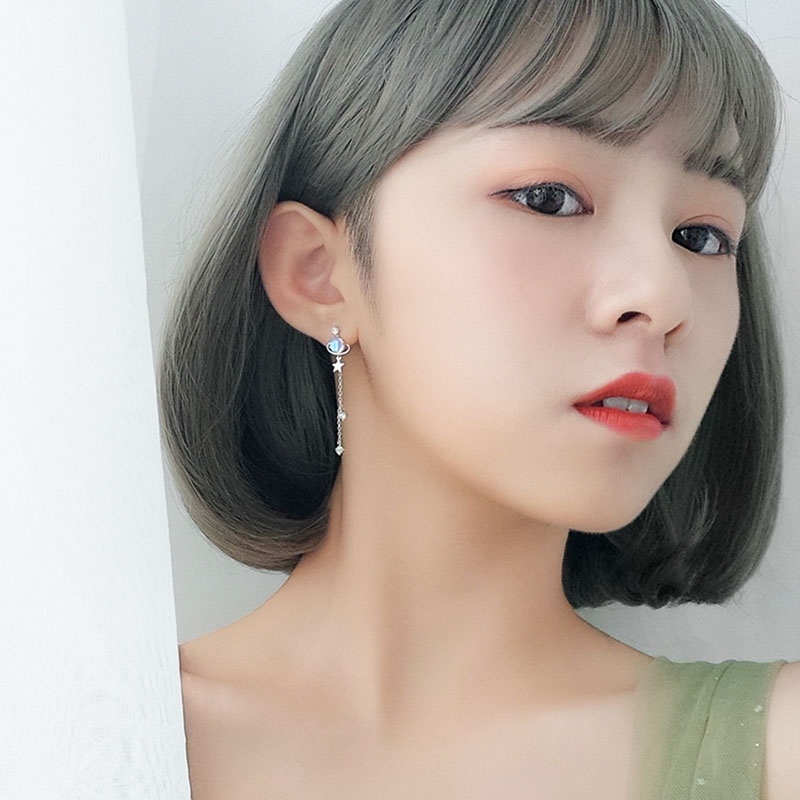 Anting Tusuk Gantung Panjang Wanita Desain Bintang Hias Batu Kristal Warna Pelangi Untuk Pesta Pernikahan