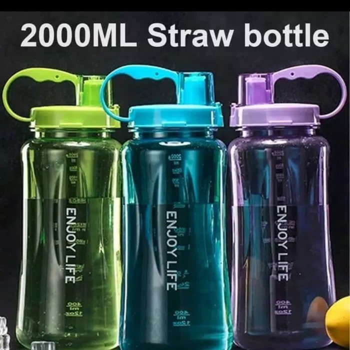 A09 Botol Minum ENJOY LIFE 2 Liter Straw Water Bottle 2000 ML / Botol Minum Jumbo