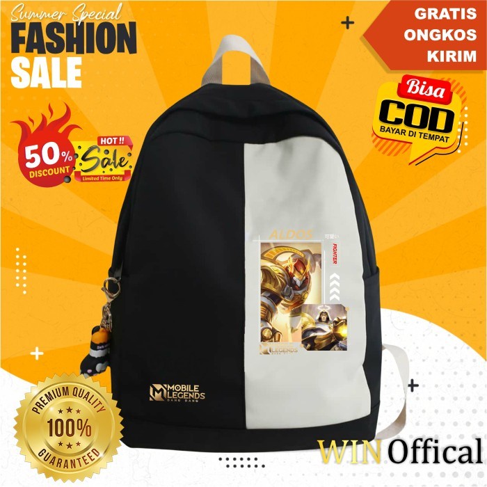 Tas Mobile Legend ML Sekolah Ransel Anak Laki PVC WIN Hitam Aldous