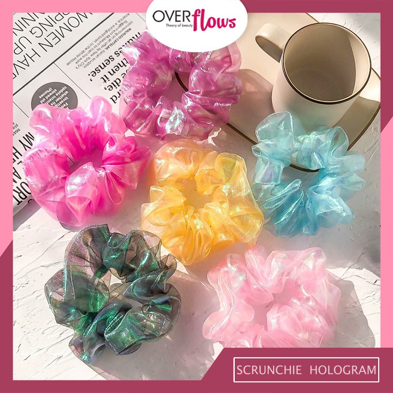 OVERFLOWS.ID ✿ Scrunchie Ikat Rambut Cepol Korea Lucu Hologram Polos