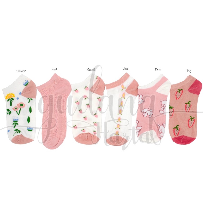 Kaos Kaki Pendek Wanita Sweet Pink Socks Motif Bear Flower GH 103354