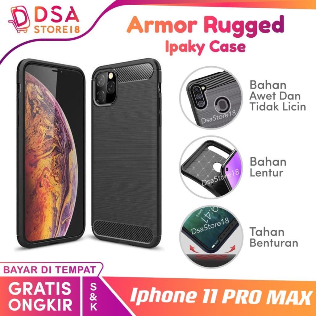 Softcase Iphone 11 PRO MAX Casing Ipaky Carbon Silikon Rugged Armor