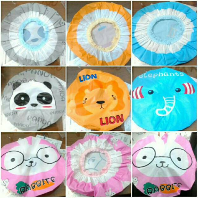 shower cap penutup rambut keramas karakter lucu bahan pvc