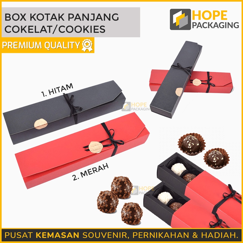 [3 pcs] Box Kotak Panjang Coklat / Cookies Merah dan Hitam / Gratis Kertas Coklat / Kotak Packaging Kue