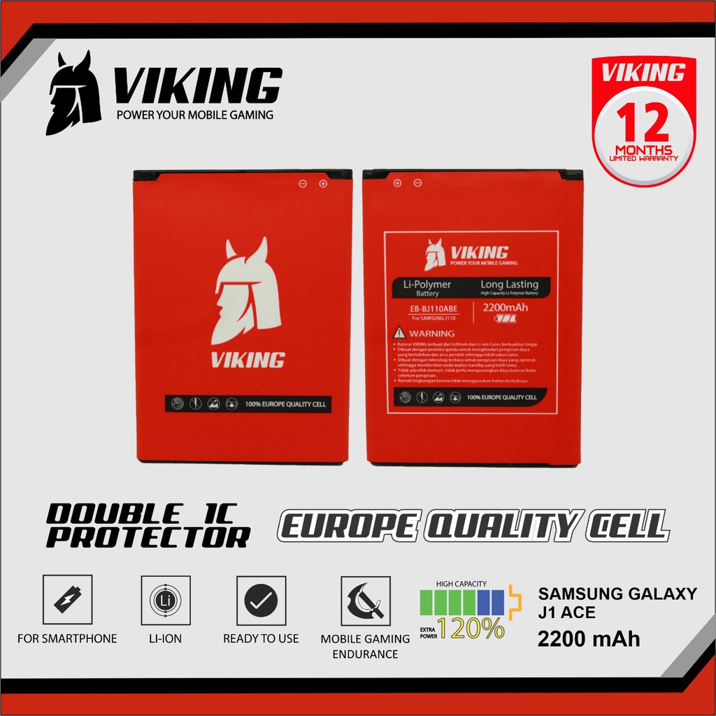 Baterai Viking Samsung Galaxy J1 Ace - J110 2200mAh Batere Baterei