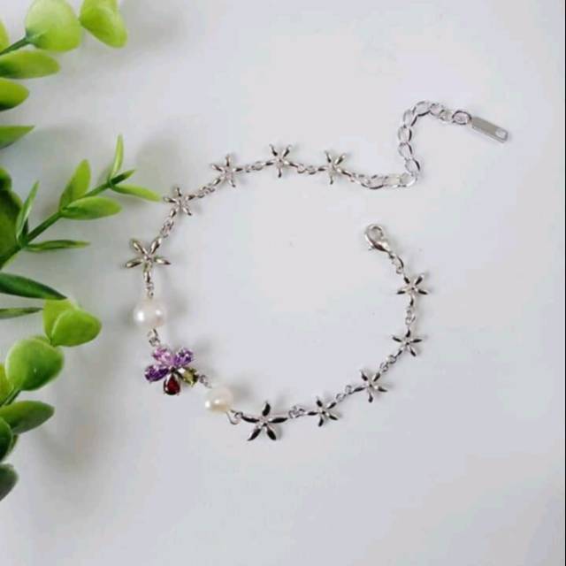 Gelang mutiara air tawar lombok asli rangka silver