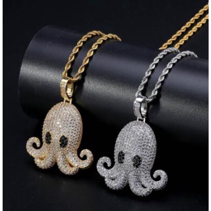 Kalung Rantai Liontin Gurita Aksen Zircon Gaya Hip Hop Untuk Unisex / Pria / Wanita