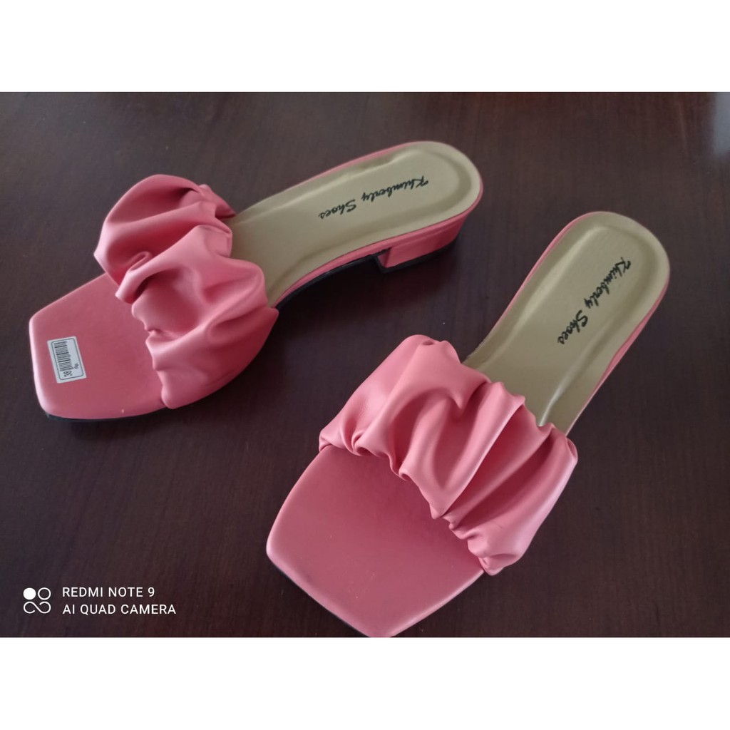 SANDAL WANITA HAK TAHU SLOP KERUT SANDAL FASHION 3CM-AL21