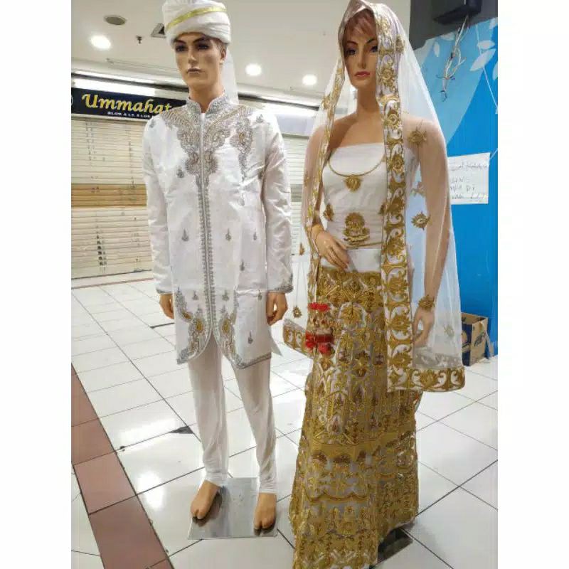 baju couple pernikahan putih  / wedding couple set white sarung pengantin set / baju pengantin india