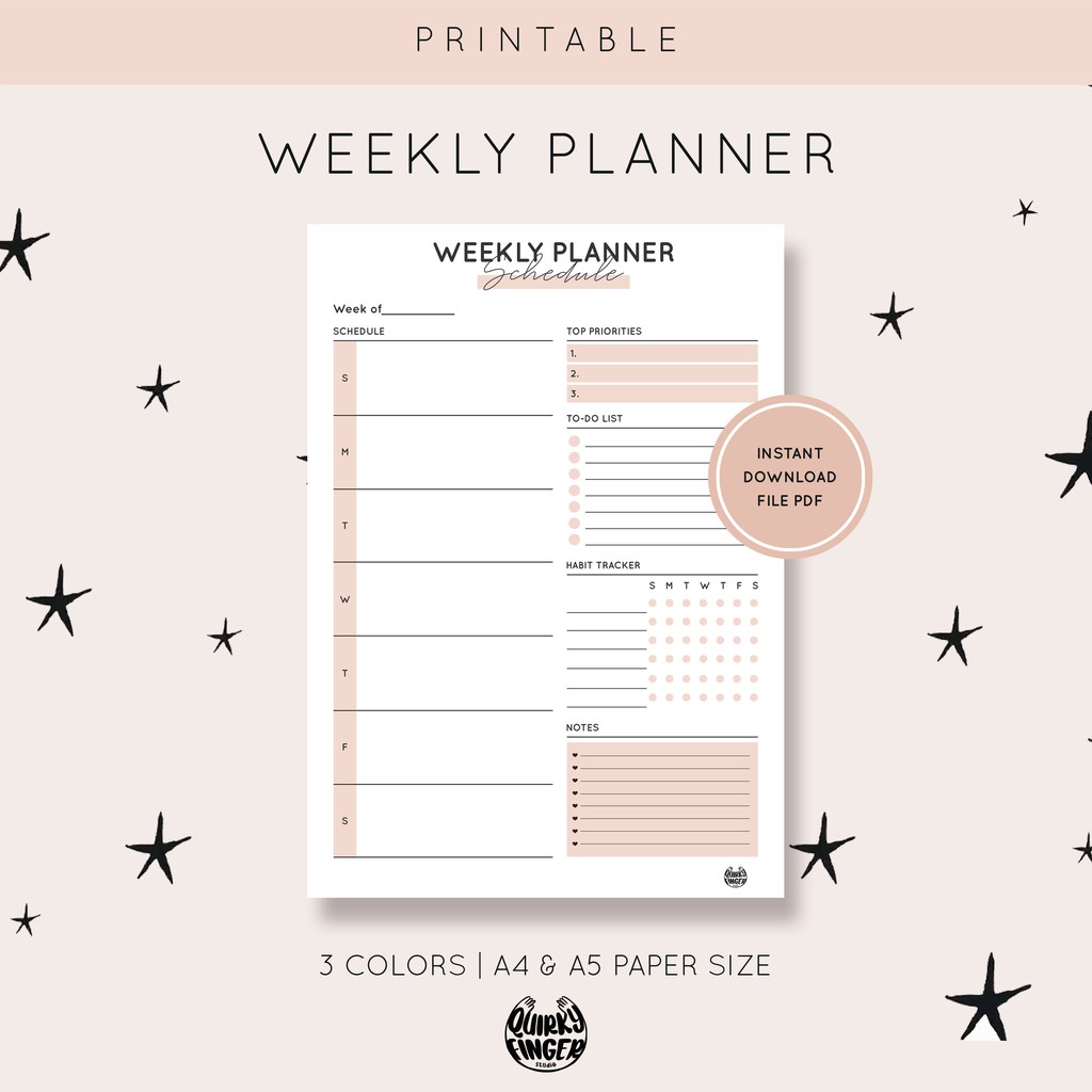 

Printable Weekly Planner Minimalist, Schedule, Organizer, To Do List A4, A5
