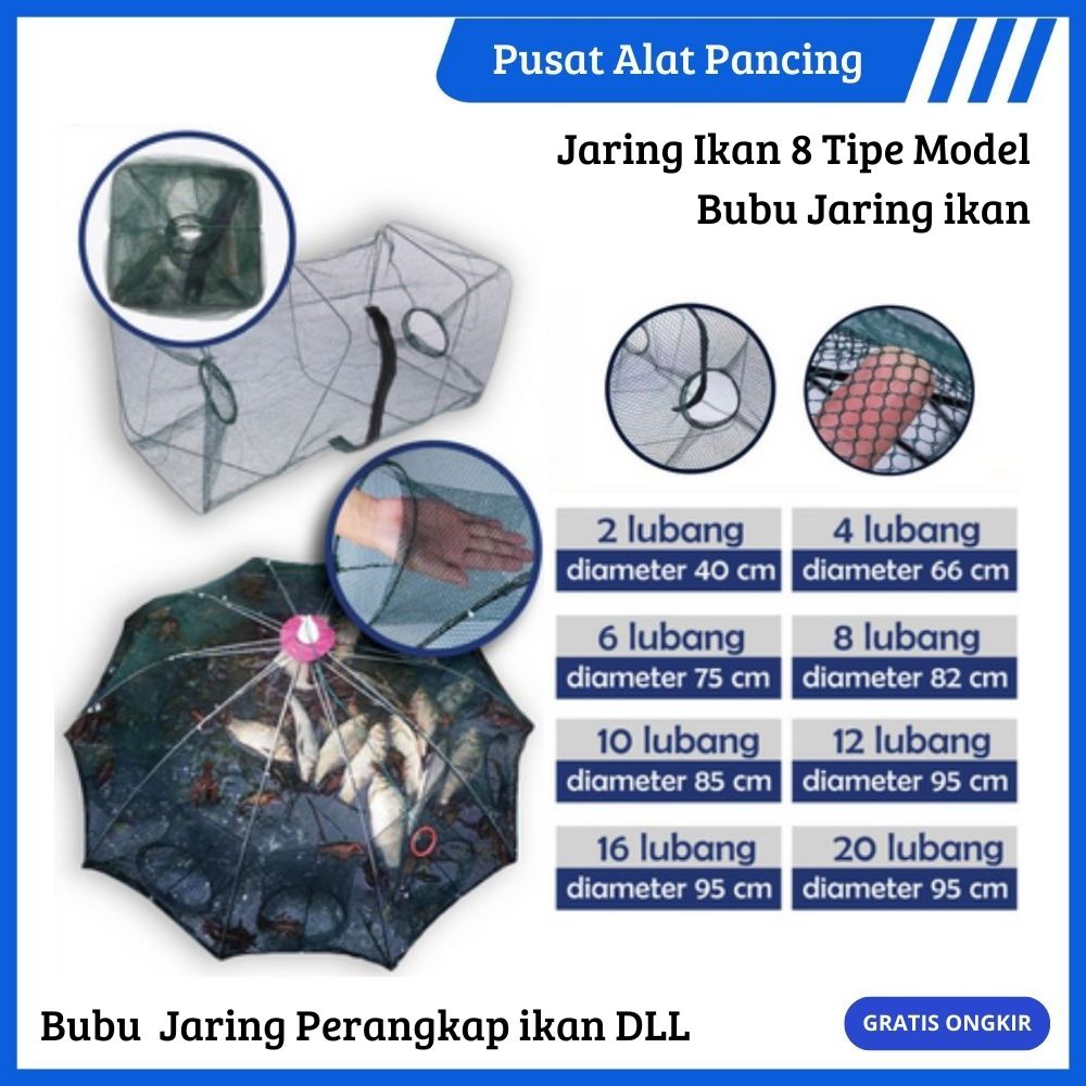 Jaring Ikan Bubu Payung Bubu 8 Tipe Jaring Jebakan Perangkap Udang ikan Kepiting Belut 2/4/6/8/10/12/16/20 Lubang Portabel Lipat Jaring Heksagonal Jaring Ikan Casting Lobster Penangkap Ikan Perangkap Udang Kepiting