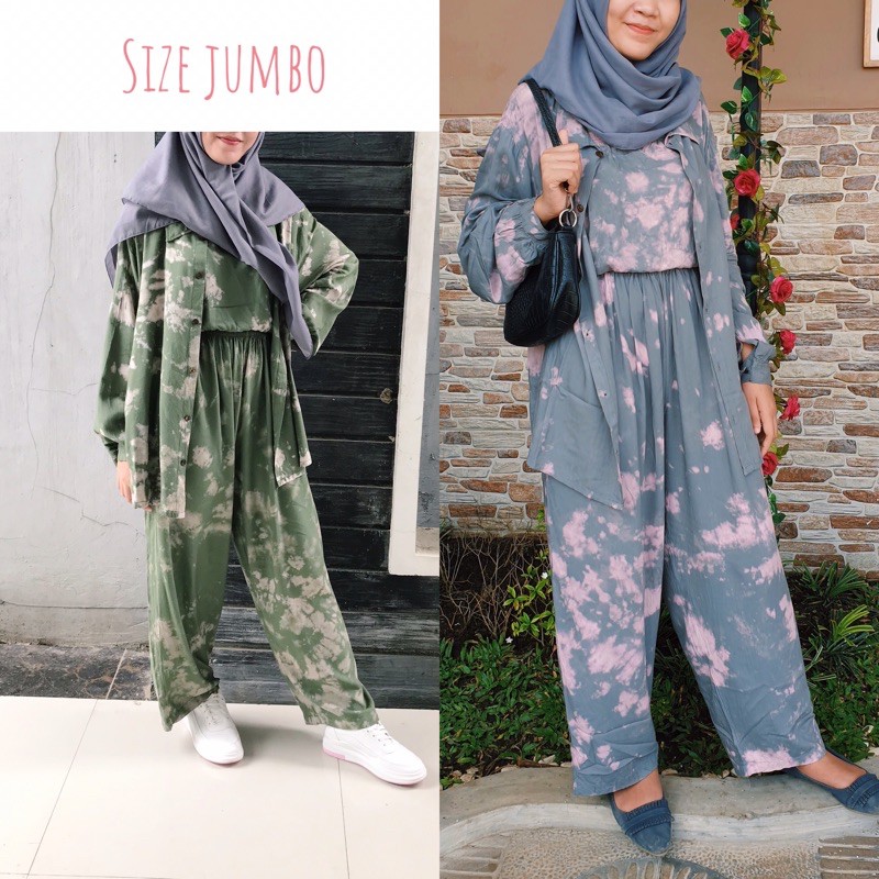paket piyama tie dye SIZE JUMBO ( satu set lengan panjang + kemben + sling bag + gift )
