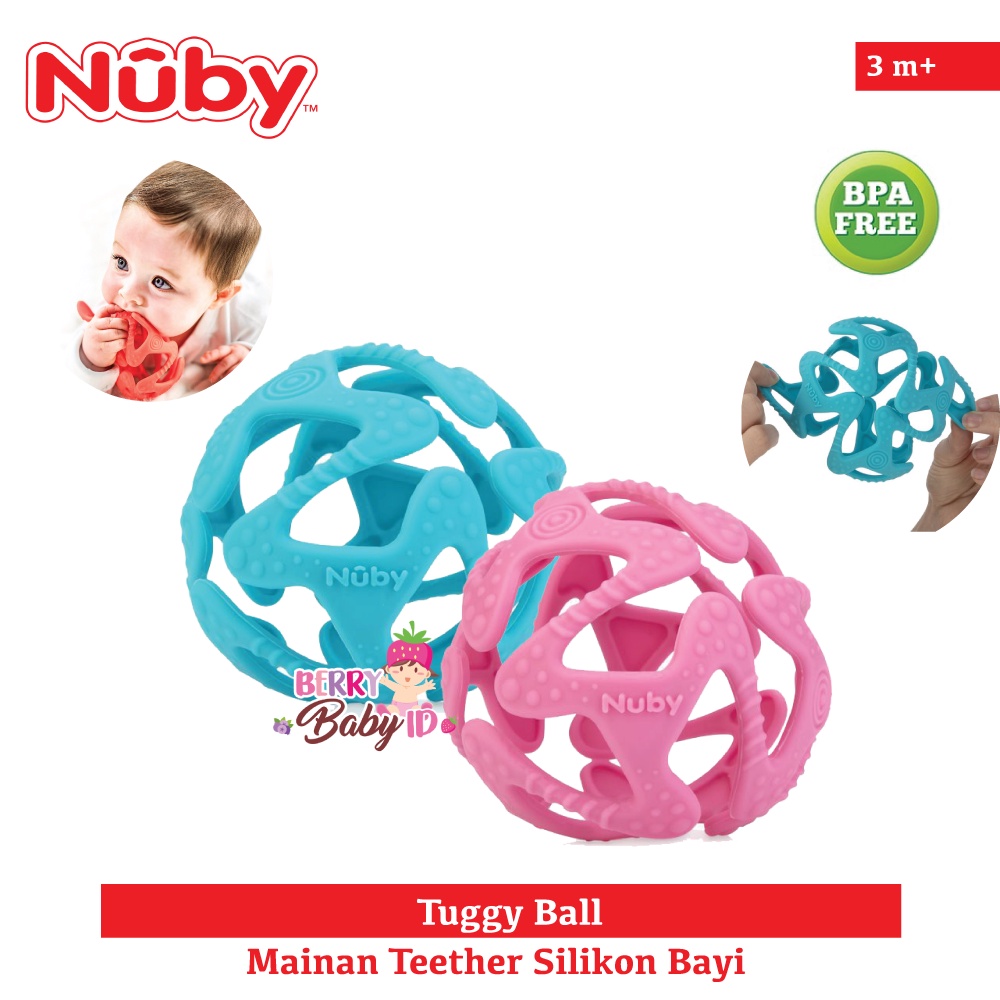 Nuby Tuggy Ball Baby Teether Silicone Gigitan Mainan Bola Bayi Silikon Berry Mart