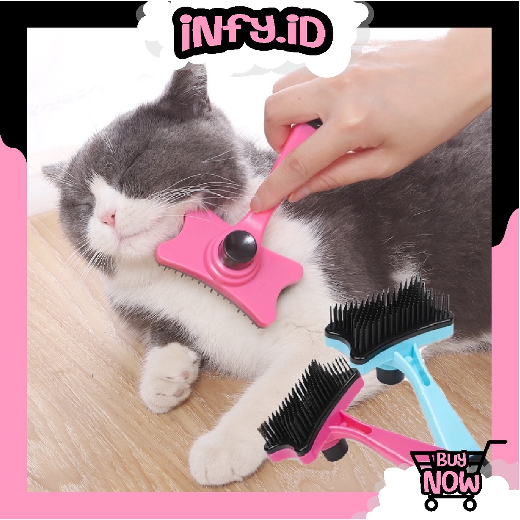 INFY - R752 Sisir Grooming Brush Anjing Kucing Kelinci Self Quick Cleaning Tombol