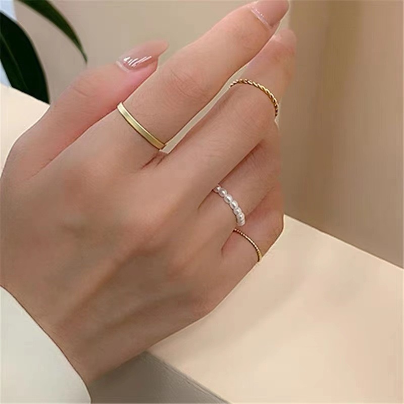 Set Cincin Mutiara Gaya Hipster Untuk Aksesoris