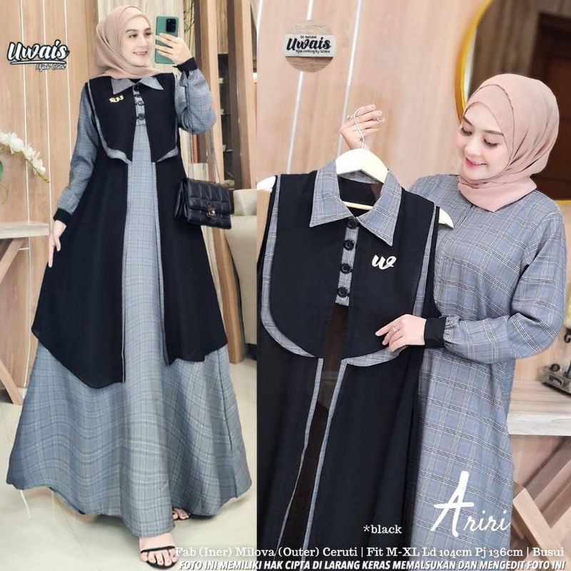 Cod ARIRI Maxy/baju muslim/gamis cardi pisah/dress pesta/gamis premium cardi pisah/gamis polos/gamis