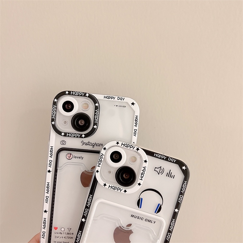 Soft Case Pelindung Lensa Transparan Motif headphone Untuk Iphone 12 13 Pro MAX 11 X XR XS MAX 7 8 Plus