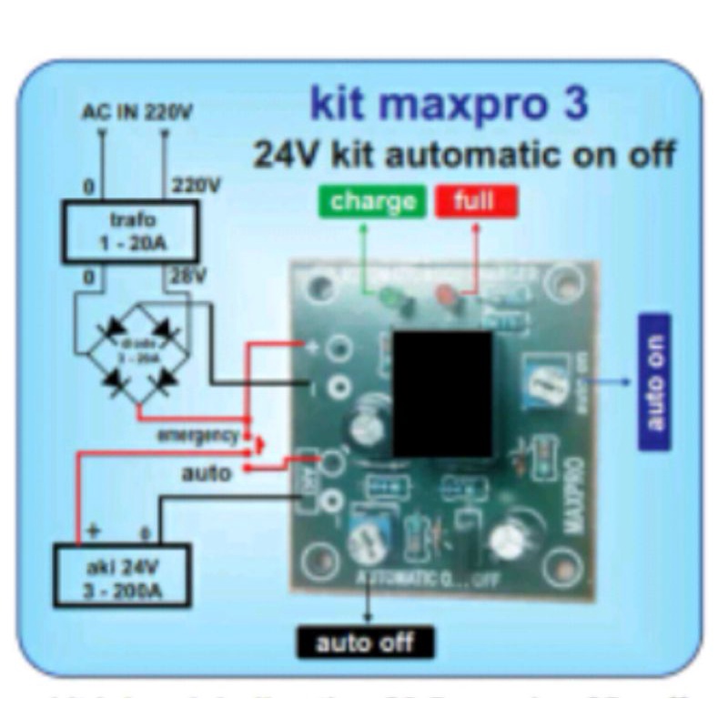 Kit aki charger 24v otomatis maxpro 3