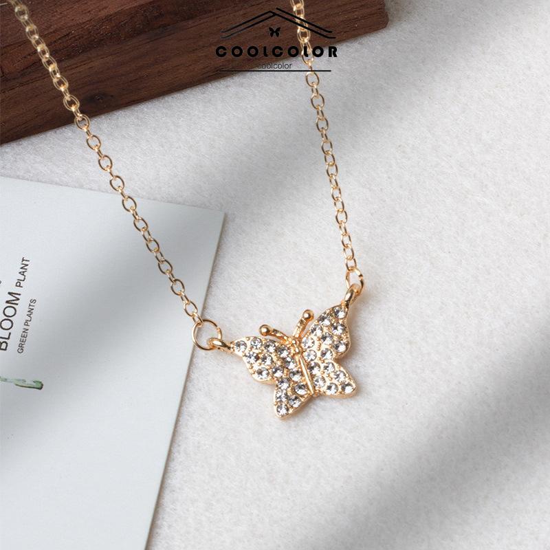 COD Kalung Rantai Klavikula Desain Kupu-Kupu Aksen Berlian Penuh Untuk Wanita- cl