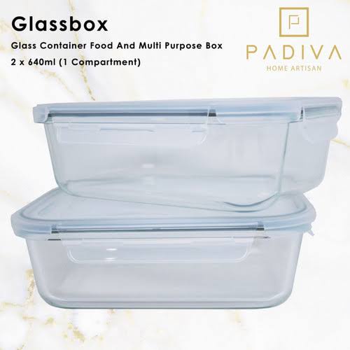 Padiva Glassbox Food &amp; Multi Purpose Storage  (Padiva Glassbox 640ml (2pcs) – 1 compartment)