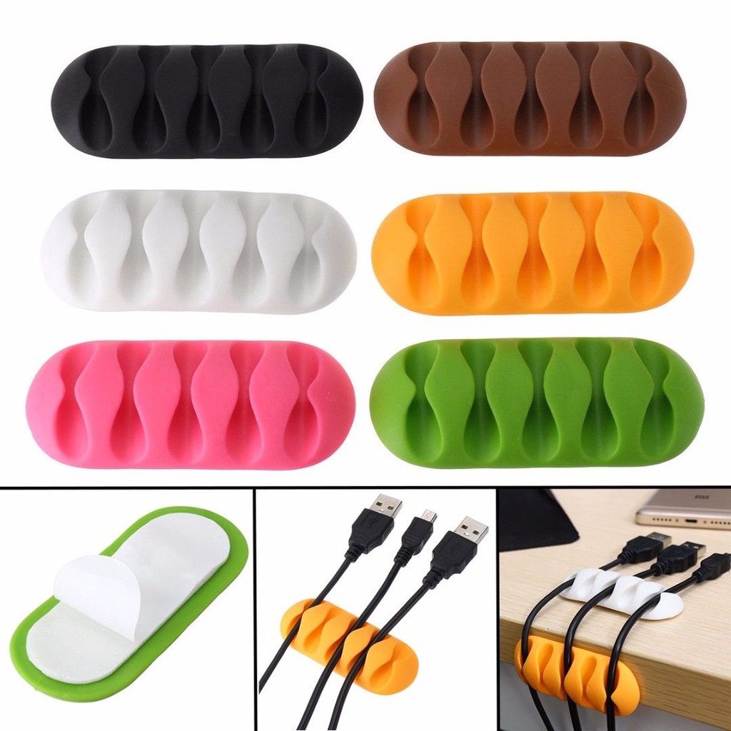 [ 1/5Pcs Self-adhesive Silicone USB Cable Winder ] [ Desktop Tidy Charger Wire Cable Organizer ] [Cable Holder Management Clips]