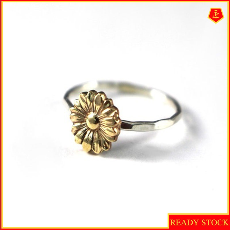 [Ready Stock]Retro Sunflower Silver Ring 18K Gold Simple Sweet