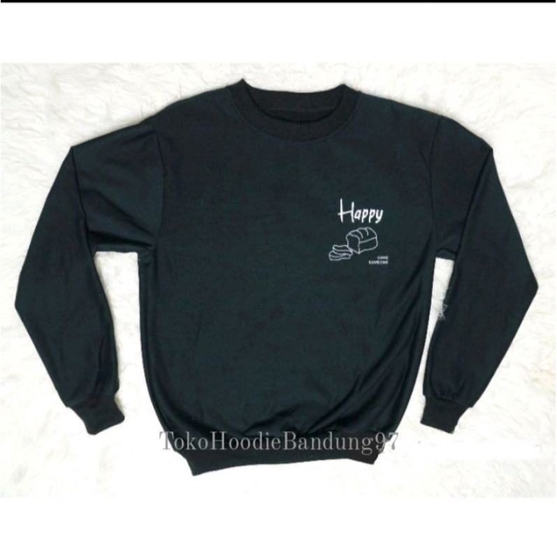 SWEATER HOODIE WANITA CREWNECK HAPPY OVERSIZE-2