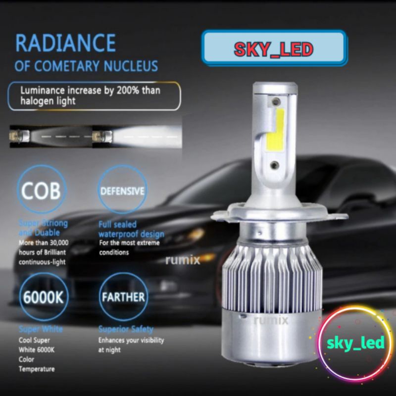 SKY_LED Lampu Led Mobil Headlight 1 pcs Lampu Utama C6 H1 H4 H7 H11 9005
