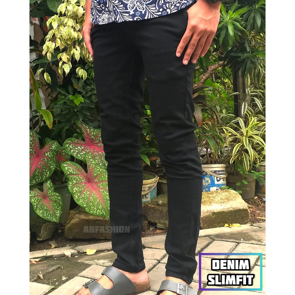 celana jeans slimfit warna hitam pria size jumbo