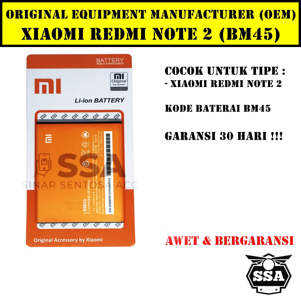 Baterai Original Xiaomi Redmi Note 2 / Redmi Note 2 Prime BM45 BM 45 OEM Battery Batu Batre Garansi