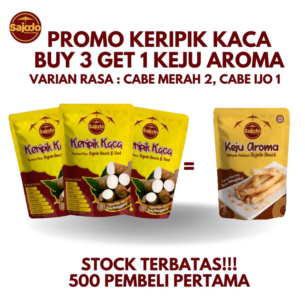 SAJODO - PROMO SPECIAL - 3 KERIPIK KACA 100 Gram, FREE KEJU AROMA 185 Gram