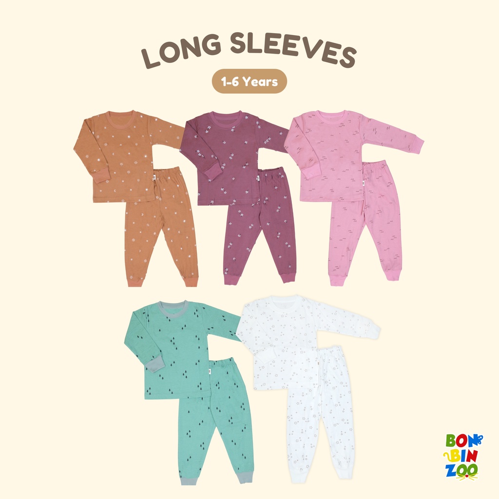 Bonbinzoo Setelan Piyama Panjang Nature Series 1-4 Tahun SML Baju Anak Bayi Bayi Baju Panjang Celana Panjang