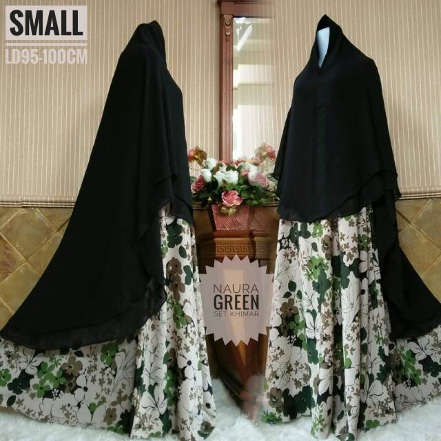 GAMIS WANITA SMALL SIZE  GAMIS MONALISA ORI BERFURING NAURA GREEN SET KHIMAR CERUTY SYARI PINGUIN