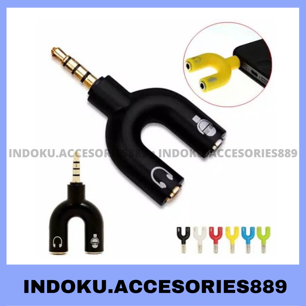 Konektor Jack Y Spliter U Aux 3.5mm ke Audio Headset &amp; Mic Splitter