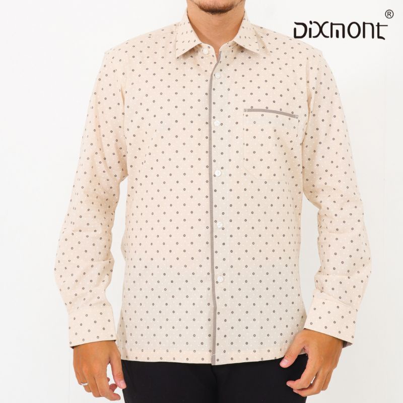 Dixmont Kemeja Pria Basic Formal Motif Lengan Panjang Hem ML00222