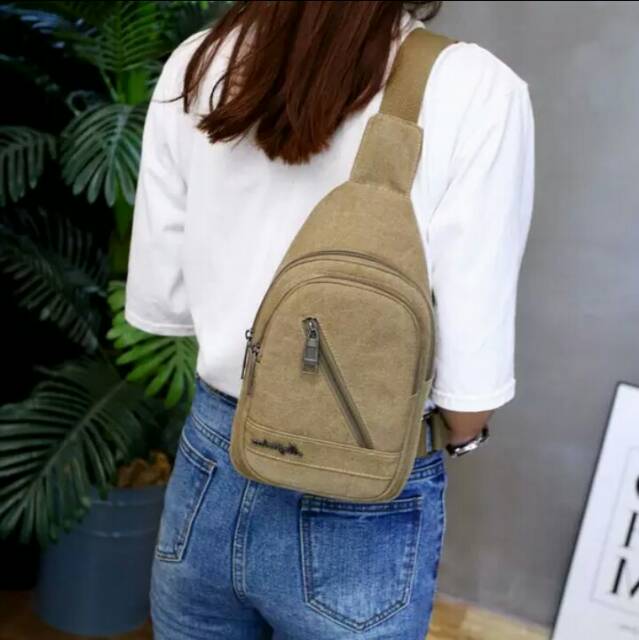 Tas sling bags tali satu pria dan wanita tas fashion pria tas kanvas original