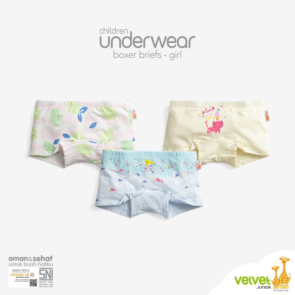 Velvet Underwear/Boxer Anak Girl - Celana Dalam Anak isi 3