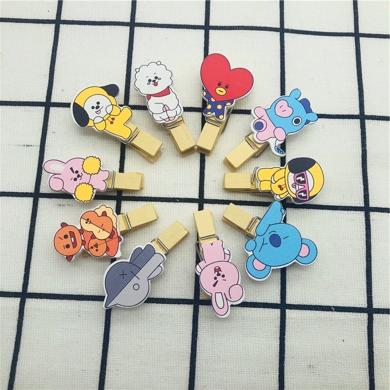 isi 10pcs/pack PENJEPIT FOTO POLAROID KAYU BTS BT21 Bahan KAYU WOODEN CLIP KPOP IDOL LUCU