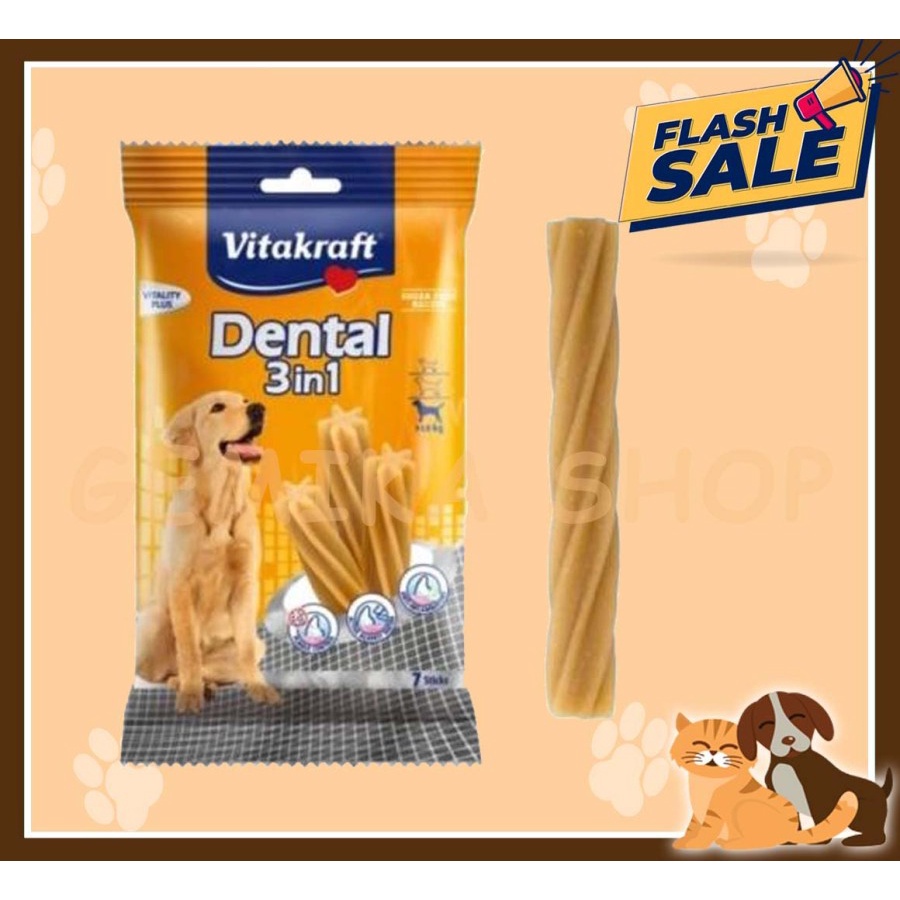 VITAKRAFT DENTAL 3 IN 1 MEDIUM 180 GR [ SNACK ANJING DENTAL ]