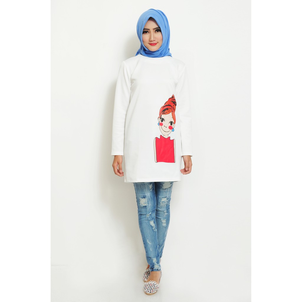 Dress Tunik Scuba Printing Long SLeeve TERBARU