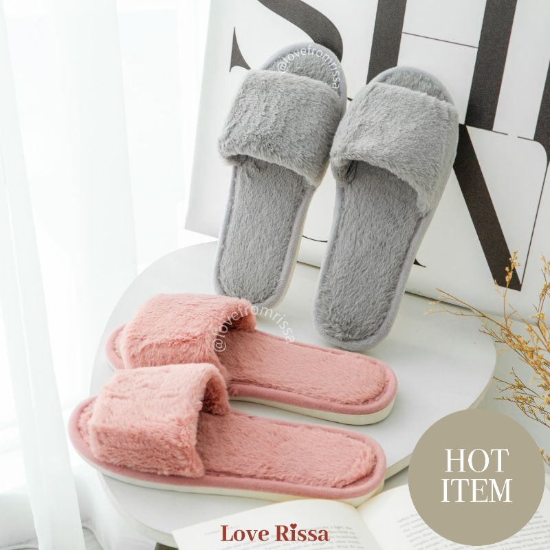 Sandal Rumah Bulu CLAIRE Nyaman Empuk Wanita Sendal Slip Sandal Flip Flop Love Rissa