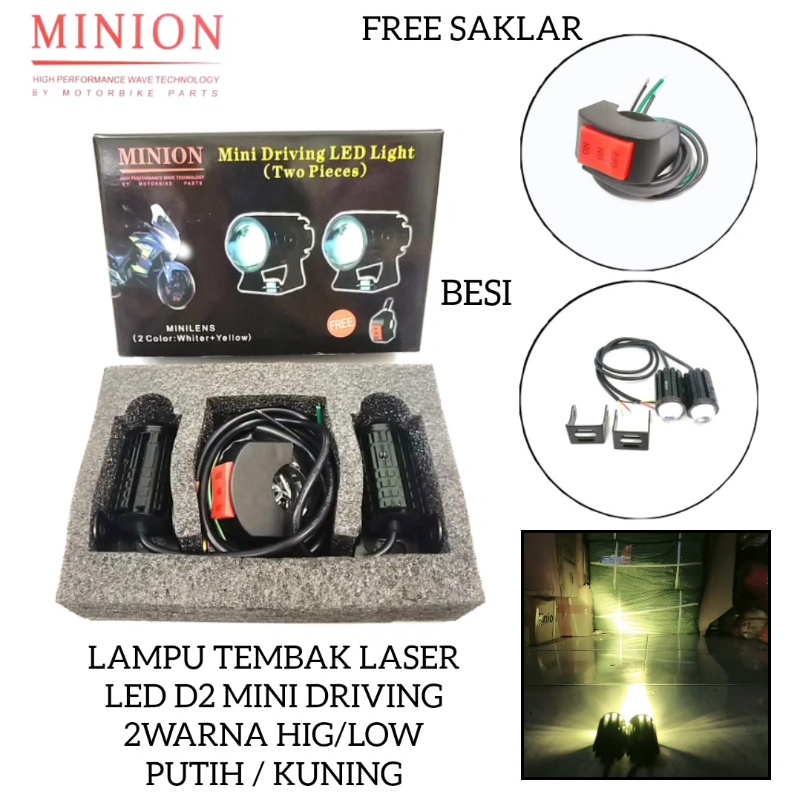 laser foglamp d2 superbright high low mini driving lampu tembak laser BONUS SAKLAR