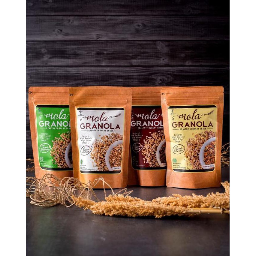 

THE BEST Granola Mola 4 Varian Rasa 100 GR Snack Cemilan Halal Sehat No MSG - Original MURAH