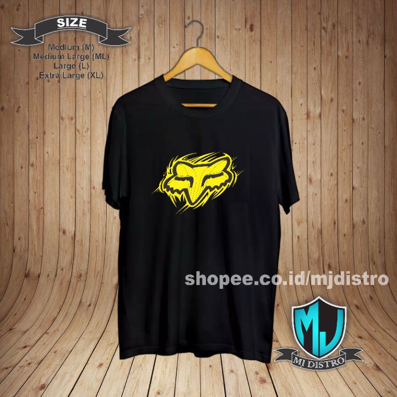 Kaos distro Logo Fox kuning / Kaos Distro / kaos pria / logo Fox pinggir stripe