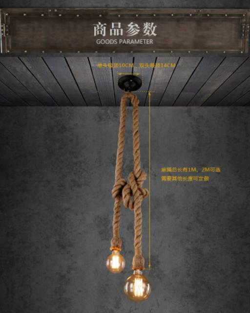 Kap lampu gantung / fiting lampu gantung tali tambang satu kop 2kaber 2fiting