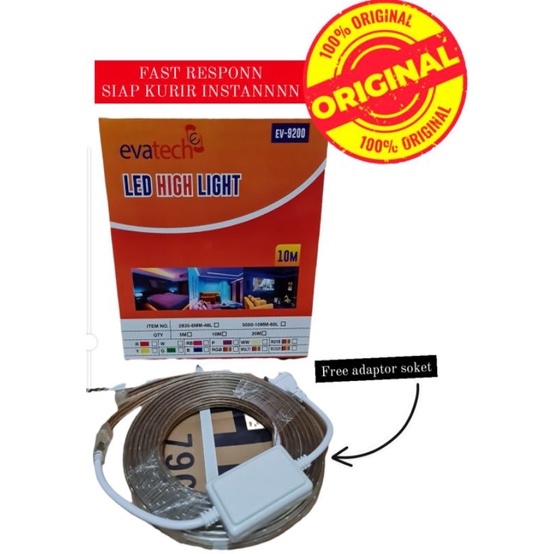 Lampu LED strip selang EVATECH warna warni 10y free adaptor 220v